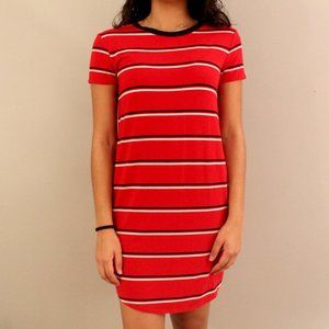 🗺GARAGE🗺 Red and Navy Striped T-Shirt Dress